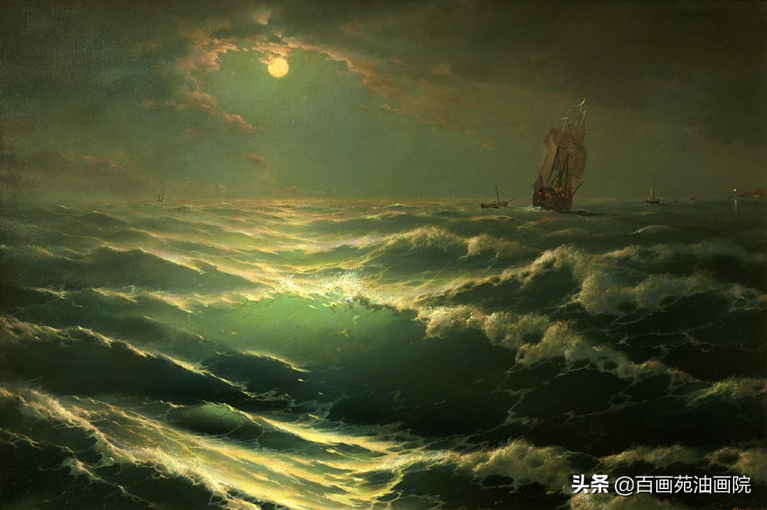 油画夕阳下大海,油画如何画大海