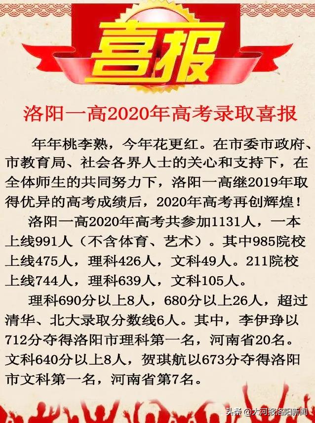 洛阳第一高级中学2020年高考成绩,洛阳一高2019年高考录取喜报