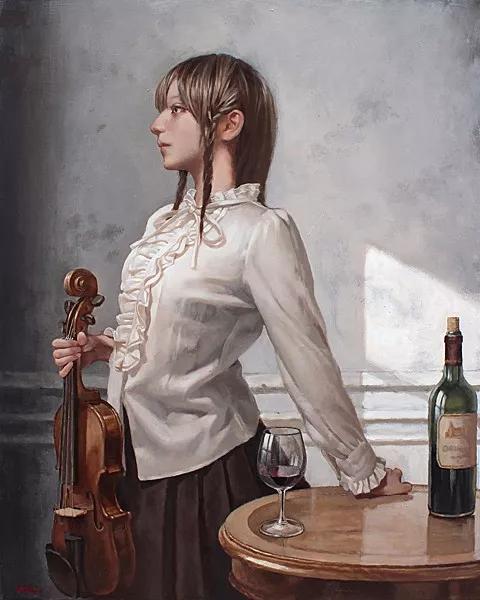 油画日系动漫,油画里的唯美少女