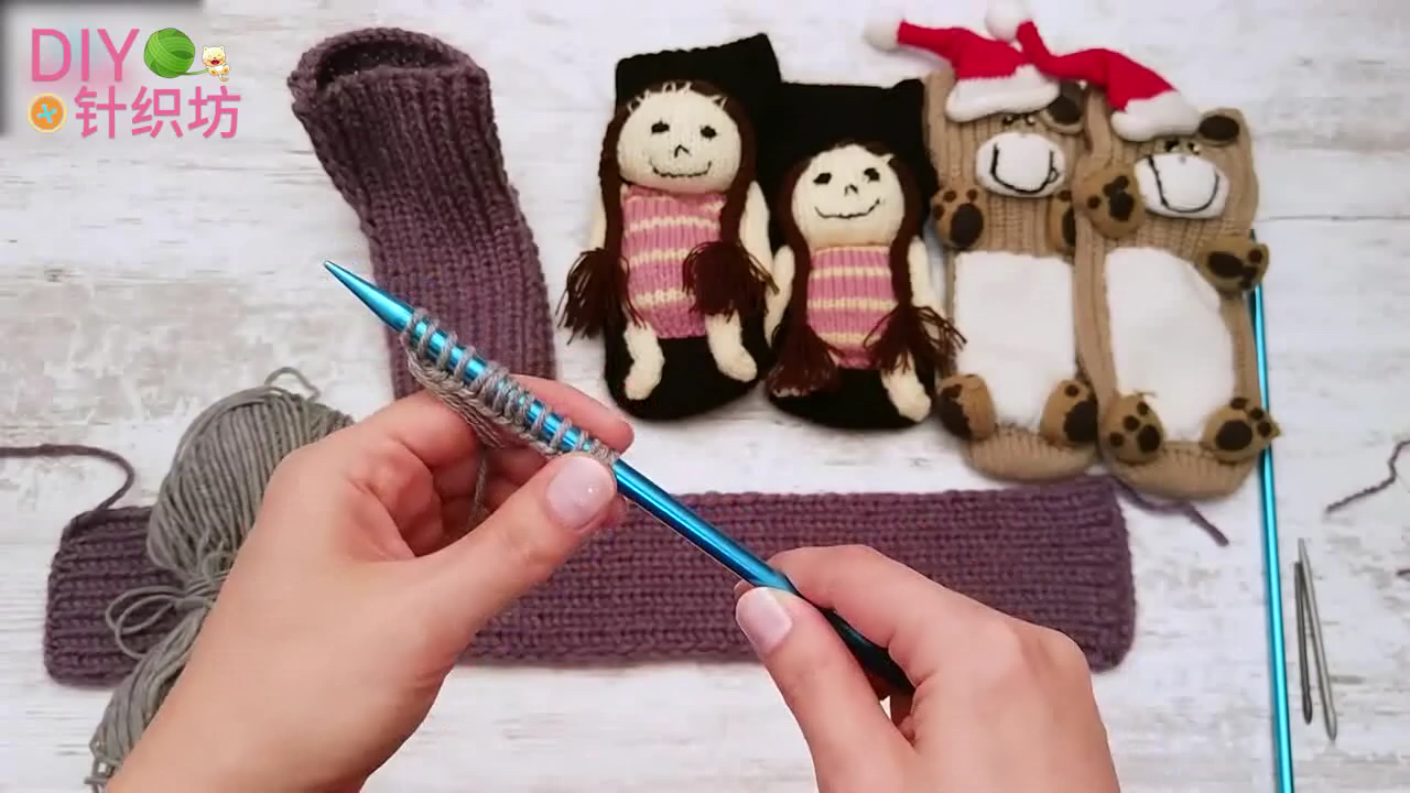 针织毛线袜的教程,家居袜棒针编织视频