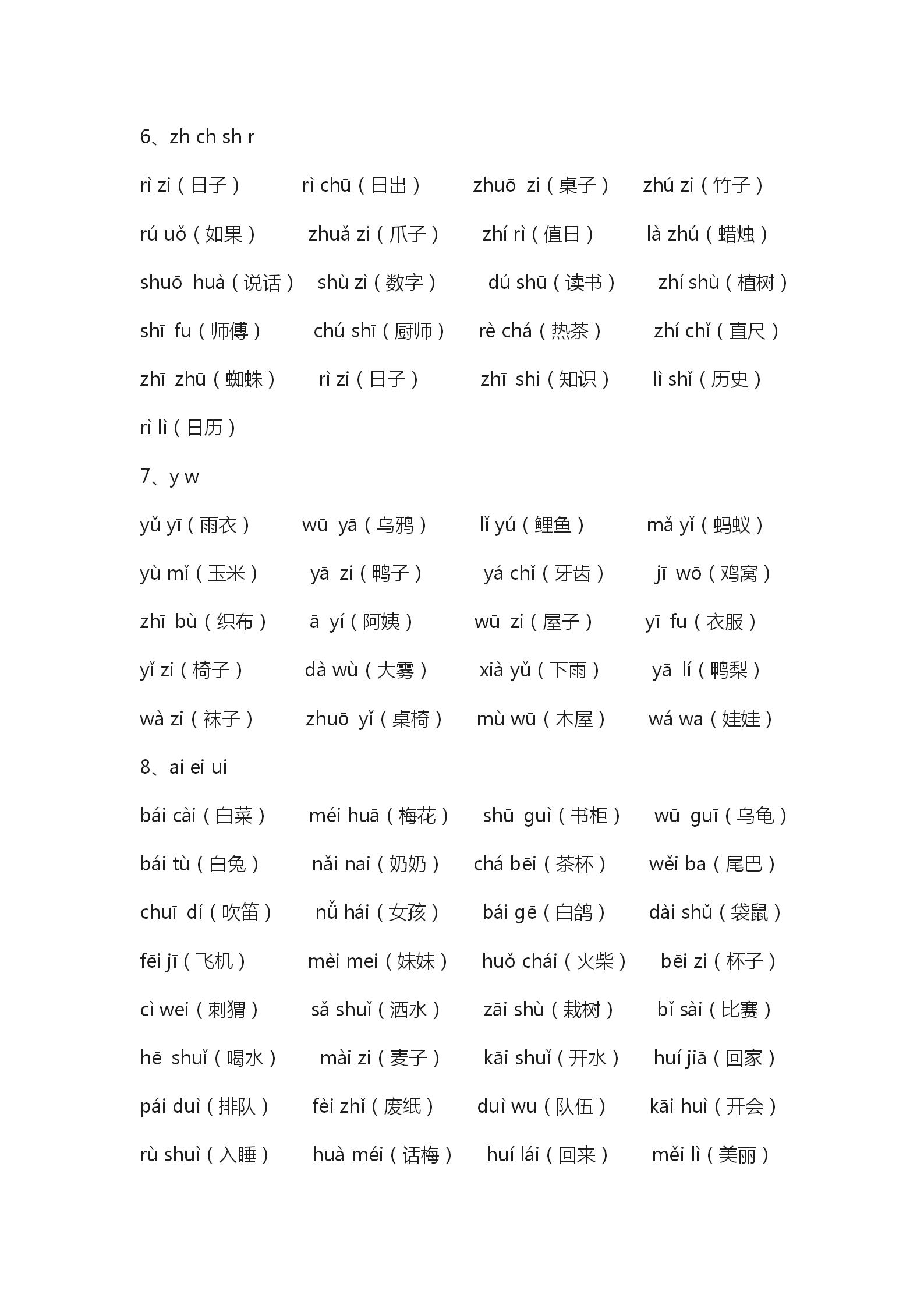 一年级二拼音节和三拼音节,一年级拼音三拼音节