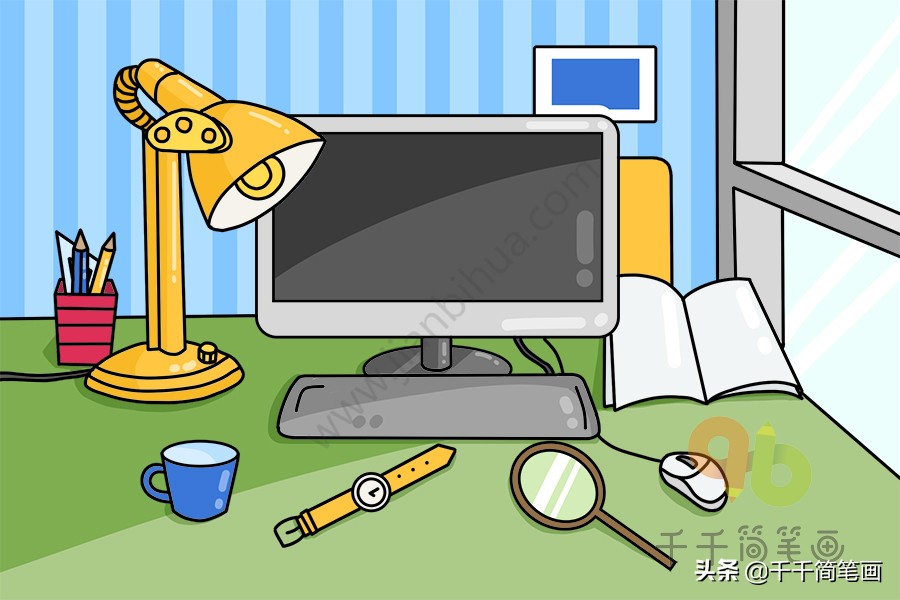书桌简笔画简单又好看加凳子,学会整理书桌和房间的简笔画