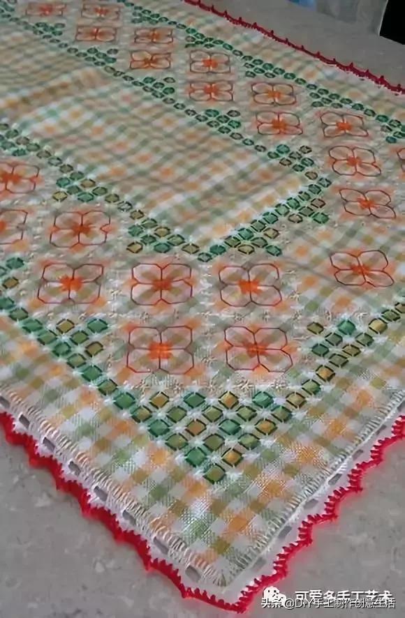 桌布花边的手工刺绣,刺绣桌布diy简单图案