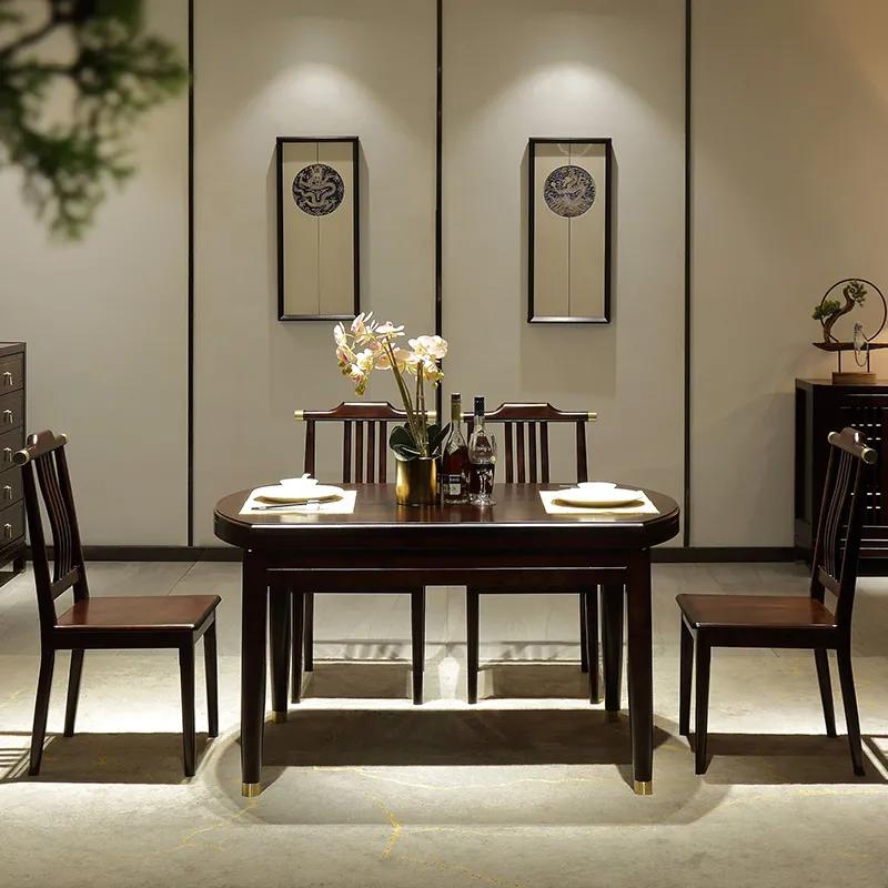 新中式餐桌圆桌高端,新中式风格大板实木餐桌