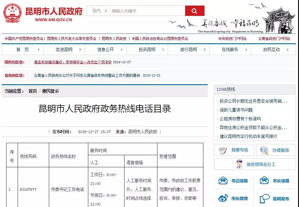 昆明市市长热线电子版,昆明市市长电话热线