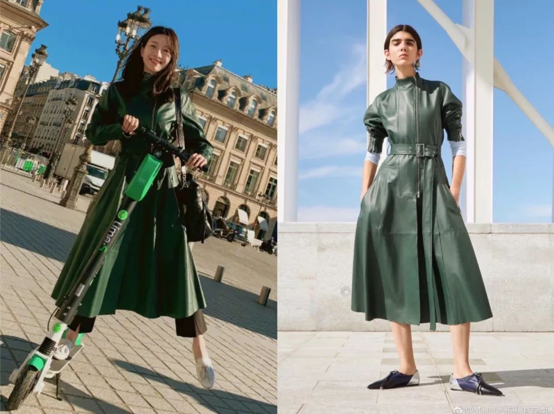 江疏影穿搭日常,照片中的江疏影身穿拼接格子衬衫