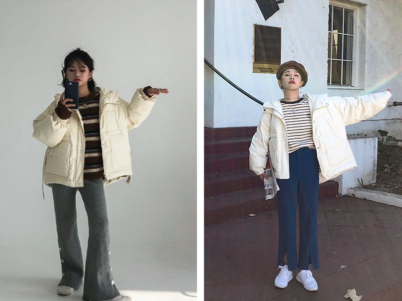 小个子穿搭2020冬面包服,小个子冬天穿搭背影面包服