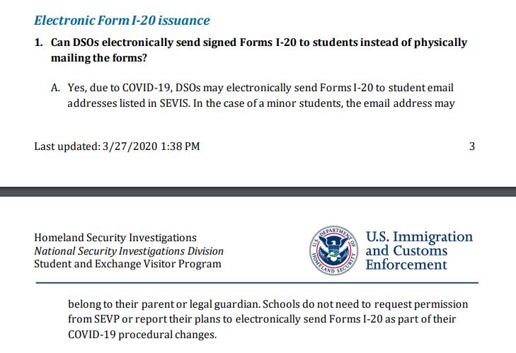 美国疫情移民局,美国学生签证新政策