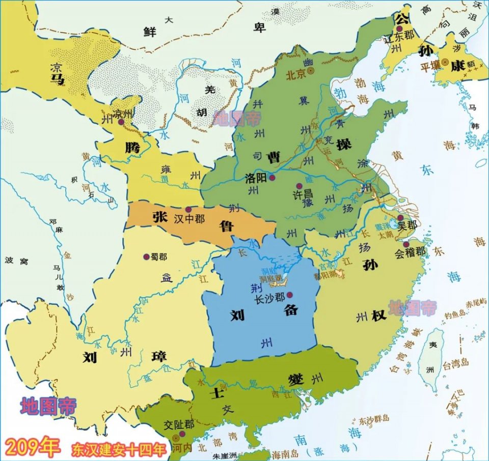 三国地图演变全图含讲解,三国魏蜀吴地图对比现在地图