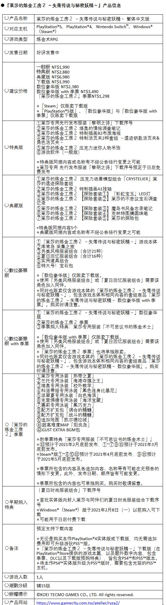 莱莎的炼金工房2数字豪华版steam,莱莎的炼金工房2什么时候上架