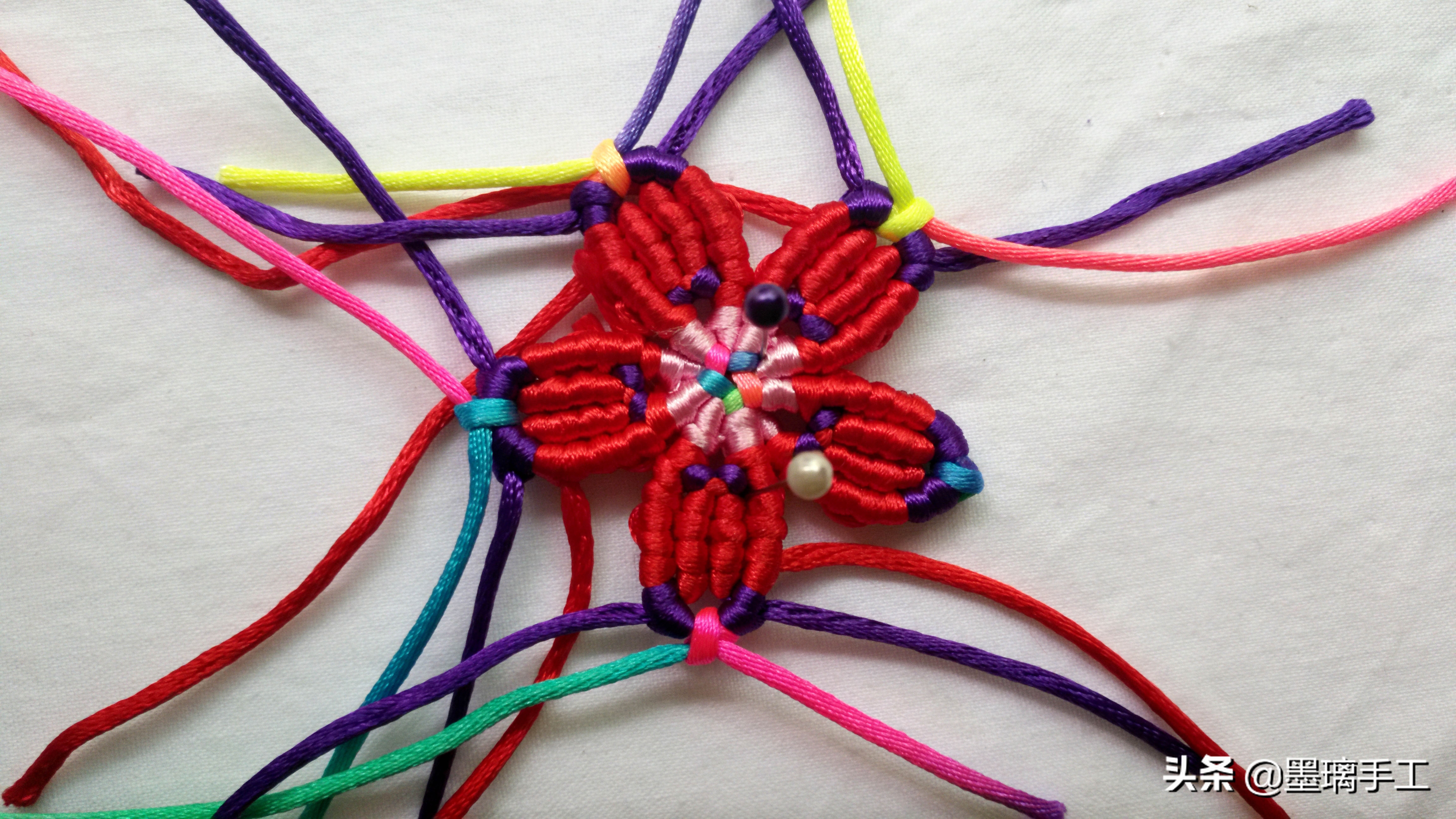 手工编绳大挂饰教程,手工编绳立体花朵挂毯视频教程