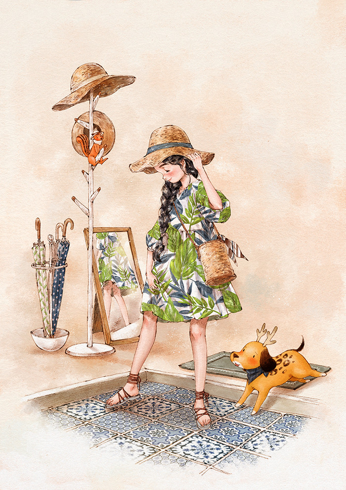 韩国插画师森林女孩日记图文,水彩插画森林女孩日记