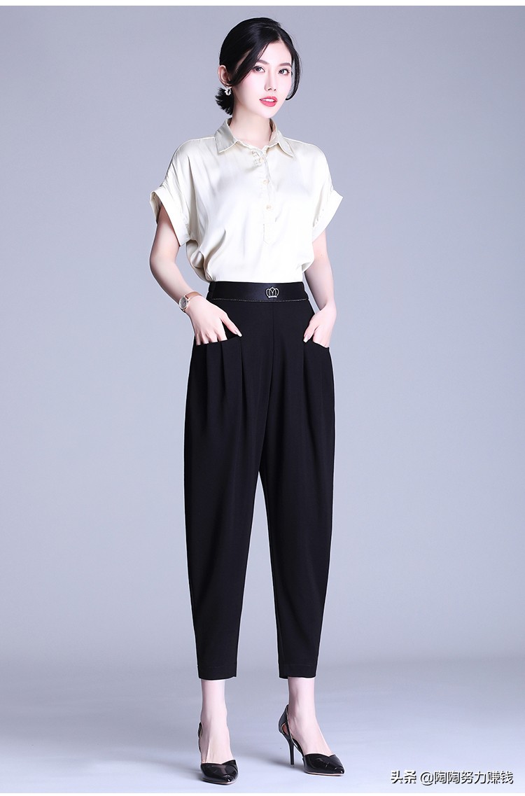 2023大码哈伦裤弹力夏款显瘦,新款显瘦休闲萝卜裤米白色哈伦裤