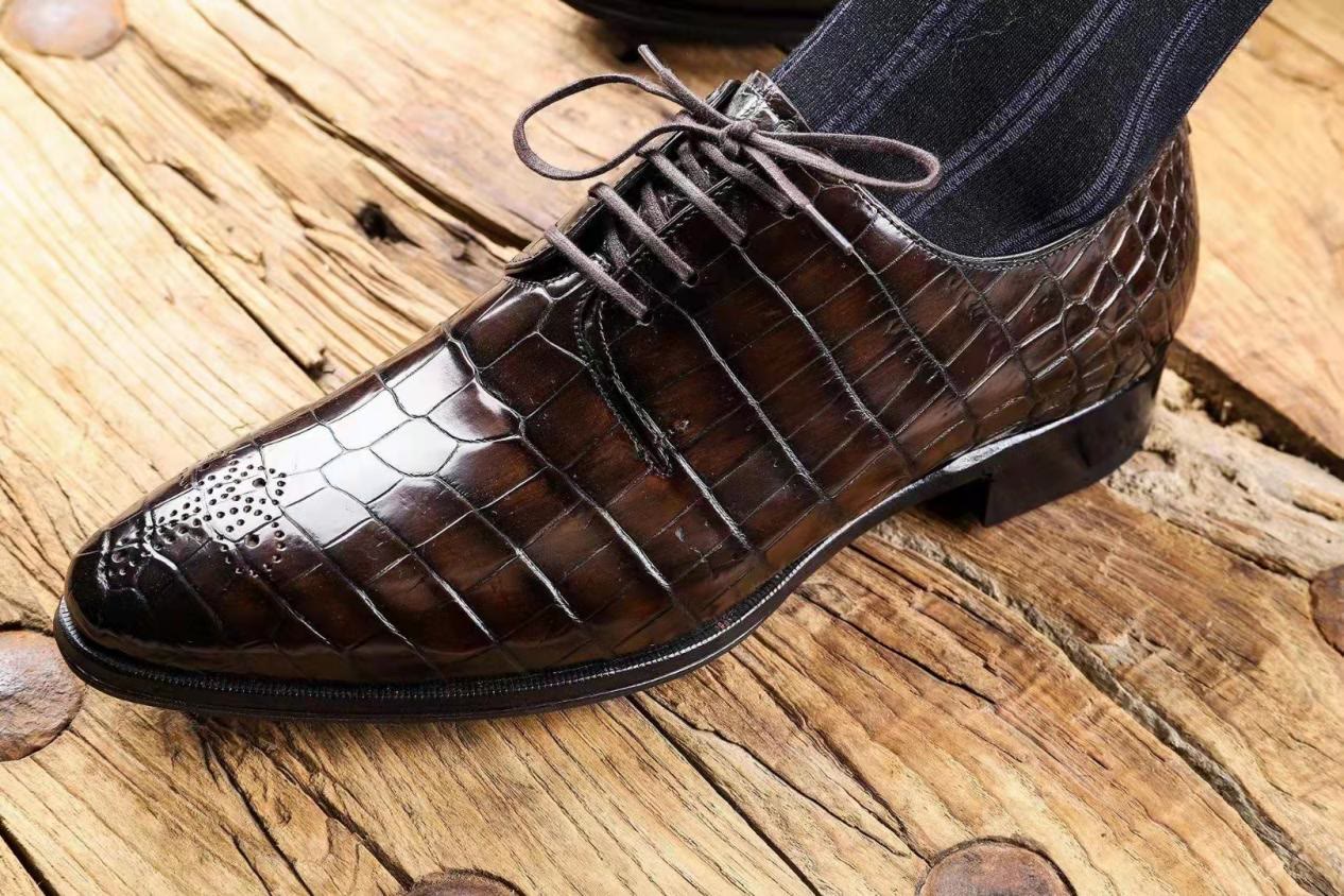 男士鳄鱼真皮手工定制皮鞋,手工鳄鱼皮鞋定制