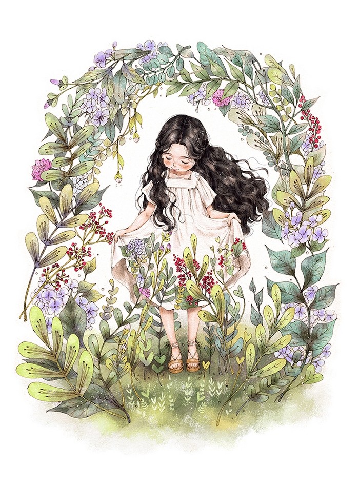 韩国插画师森林女孩日记图文,水彩插画森林女孩日记