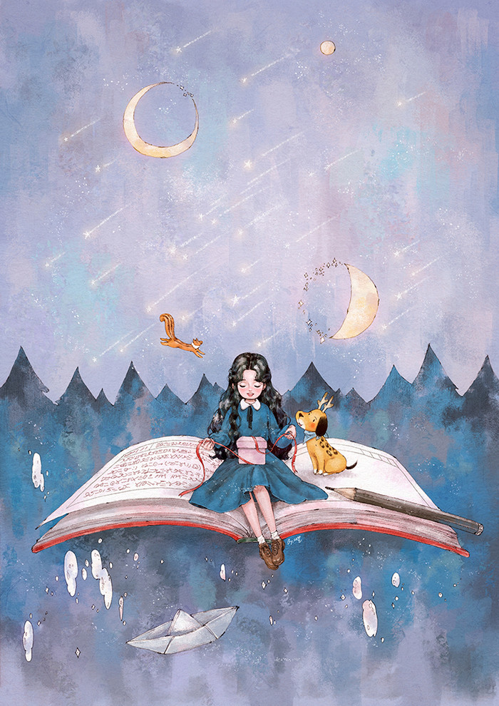 韩国插画师森林女孩日记图文,水彩插画森林女孩日记