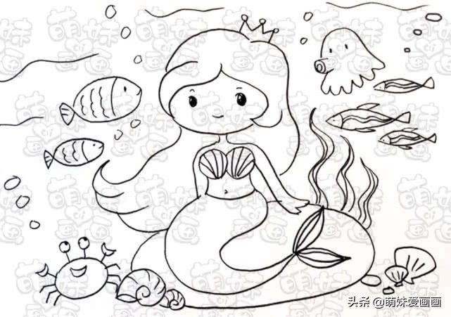童话世界美人鱼简笔画,十二星座古风美人鱼公主简笔画