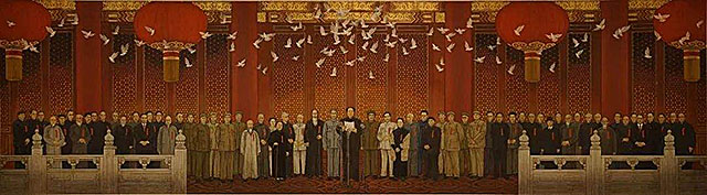 1949年开国大典，毛主席正装之下，穿着4个大窟窿的羊毛衫裤