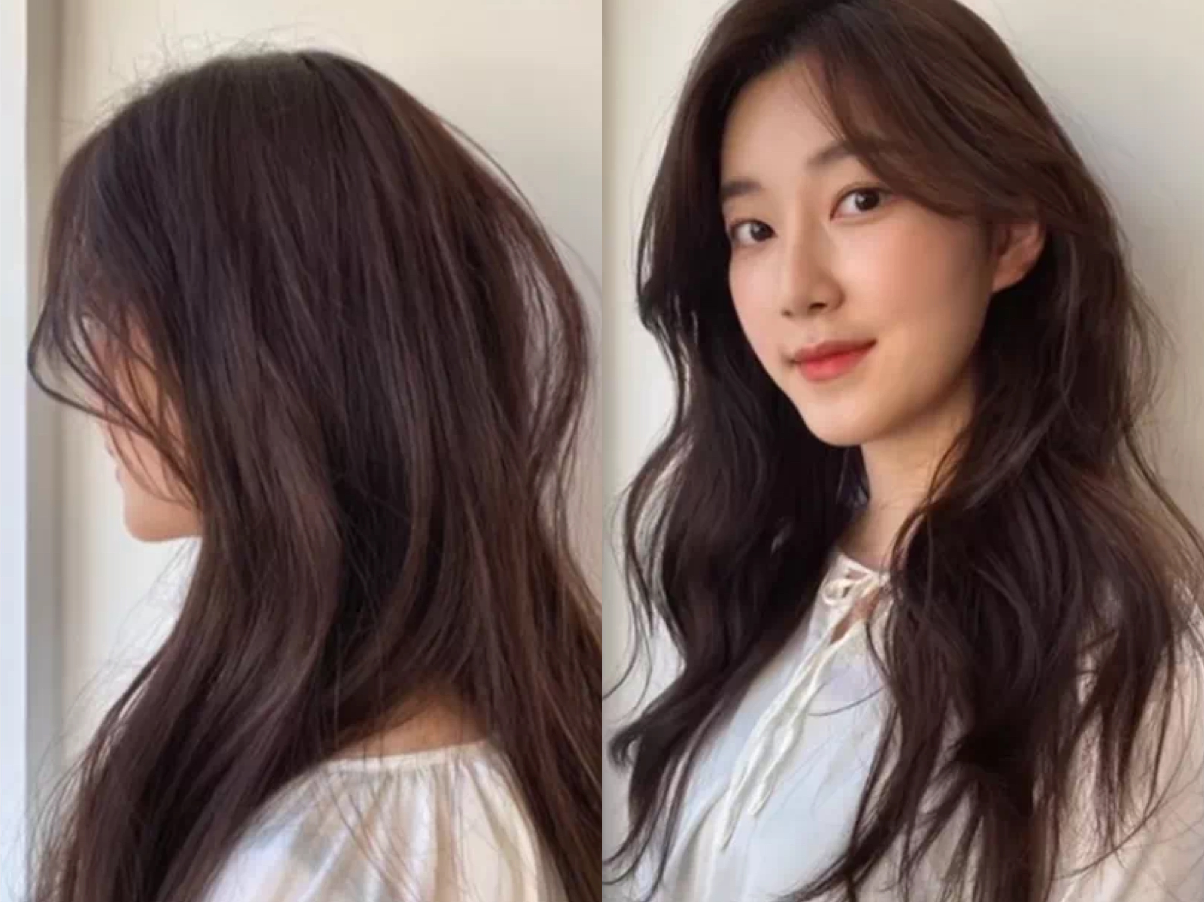 刘海中长发波浪卷发型,适合齐刘海的卷发减龄