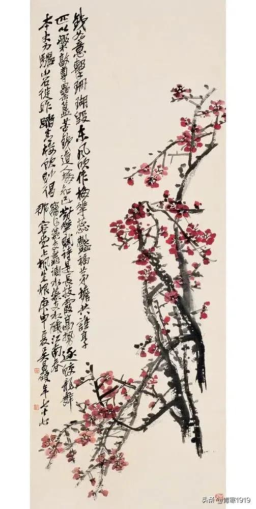 大师吴昌硕精品写意欣赏,吴昌硕写意梅花笔墨酣畅富有情趣