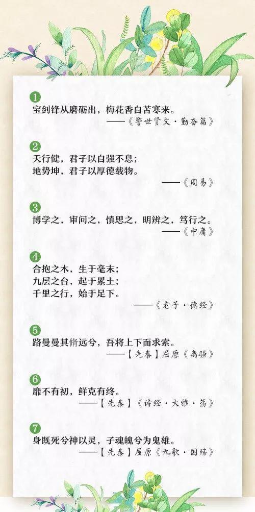 100句最经典的古诗词励志,人民日报60句励志古诗文送给孩子