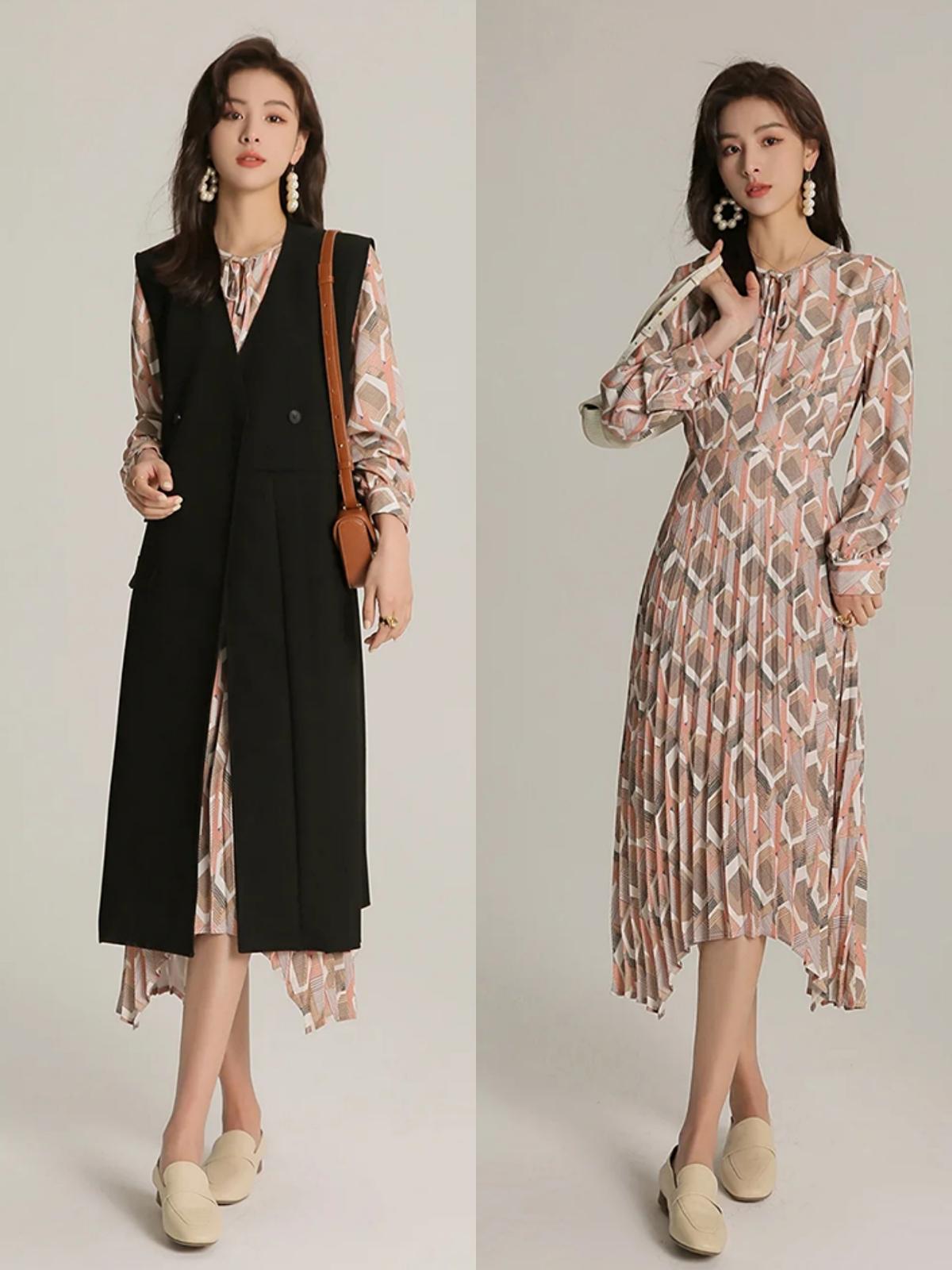 冬天的碎花裙怎么穿搭更好看,春天碎花开叉裙