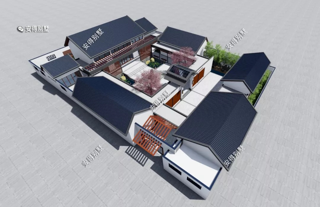 农村三合院五间正房效果图大全,2层中式三合院正房和厢房分开