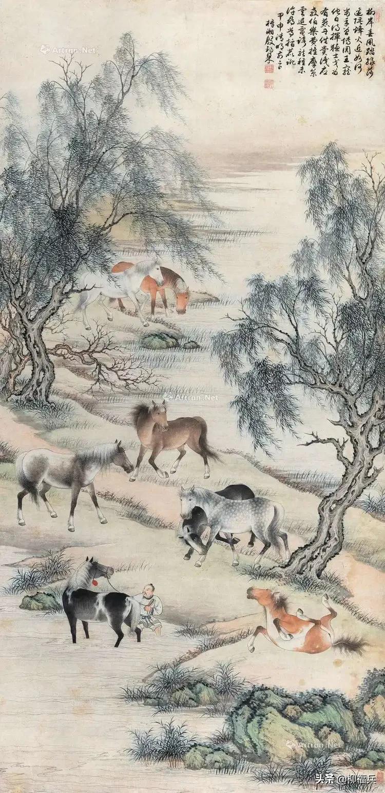 国画《八骏图》作品题款,名家精品国画八骏图欣赏