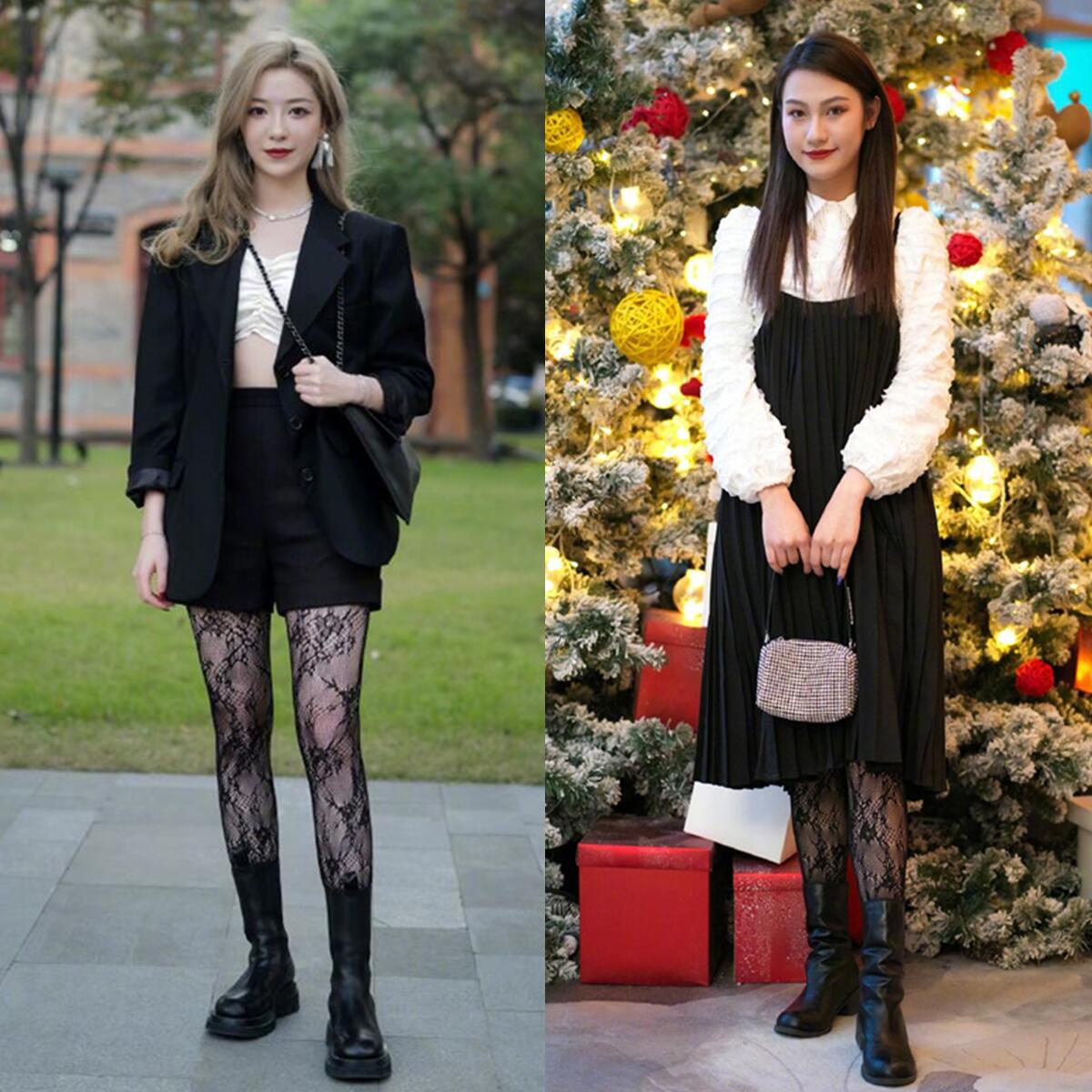 蕾丝长筒袜怎么穿教程,春天穿袜子的小技巧