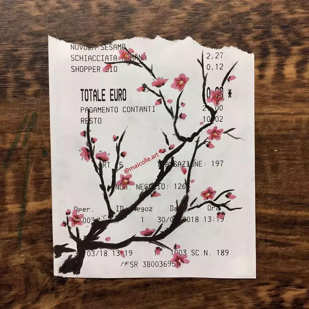 学渣购物小票画画,97年画画天才