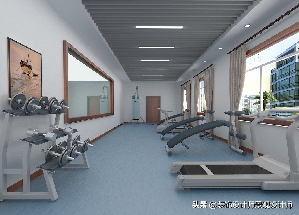 公司健身房设计效果图,书房健身房二合一设计效果图