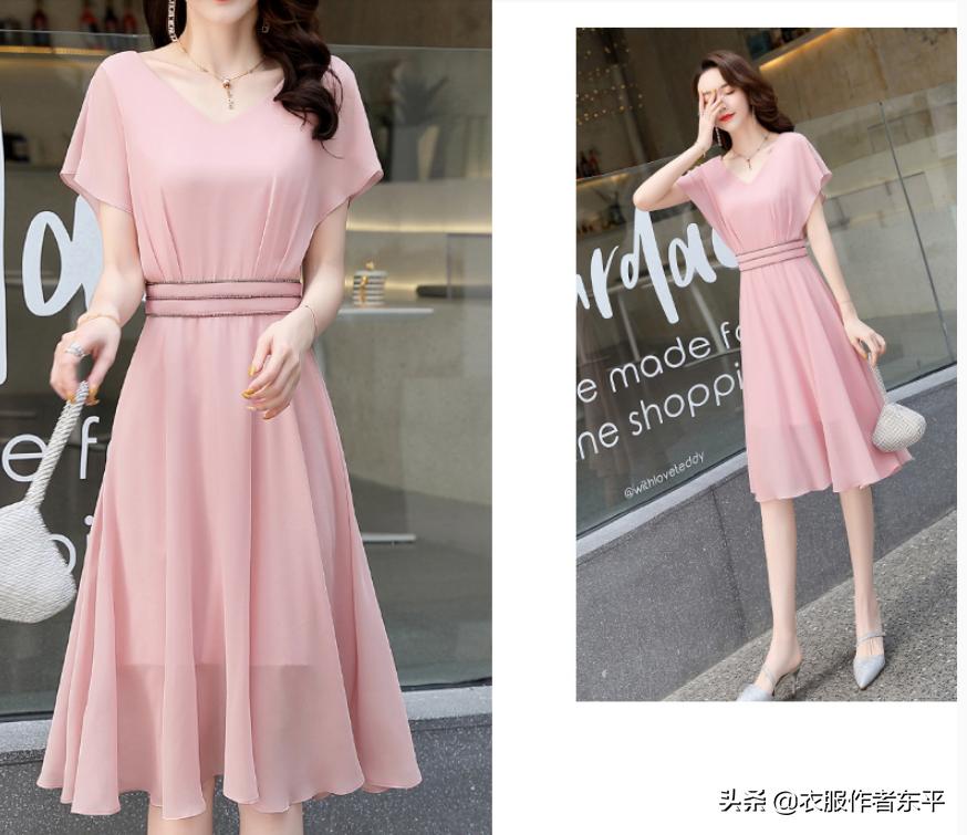 夏季淑女飞袖圆领T恤裁剪图,春秋显瘦长袖连衣裙裁剪图