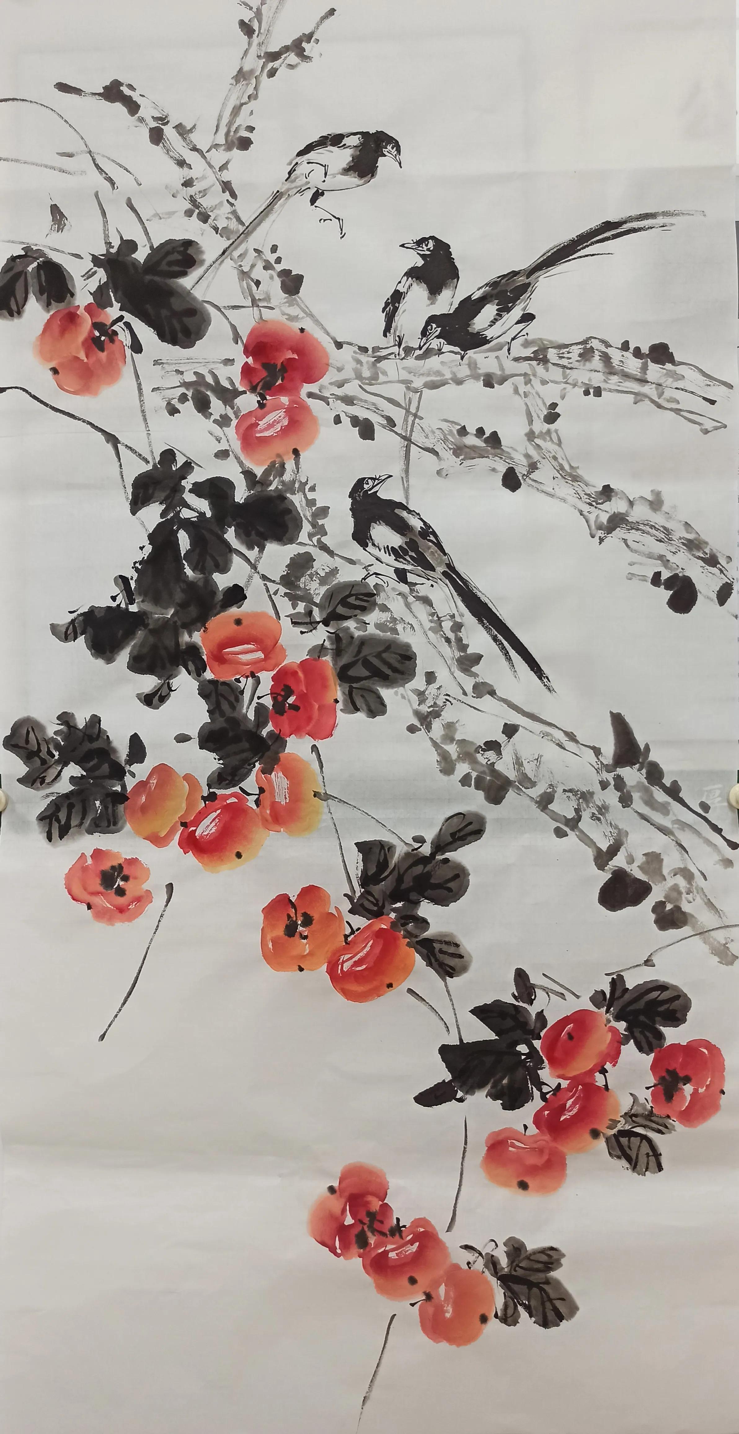 《家有喜事》喜鹊柿子～创作图解