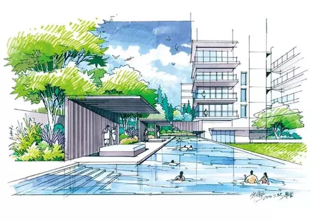 手绘效果图设计详解,干货五幅景观手绘效果图步骤图解