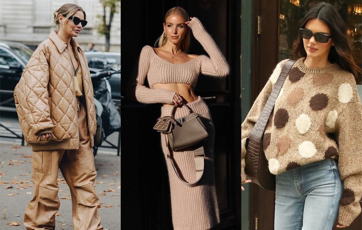 穿温暖驼色系配基础色更质感,摩卡色打底搭配驼色外套