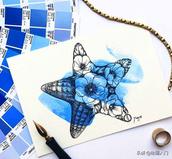 夏日海洋水彩画,夏日水彩颜料画简单风景画