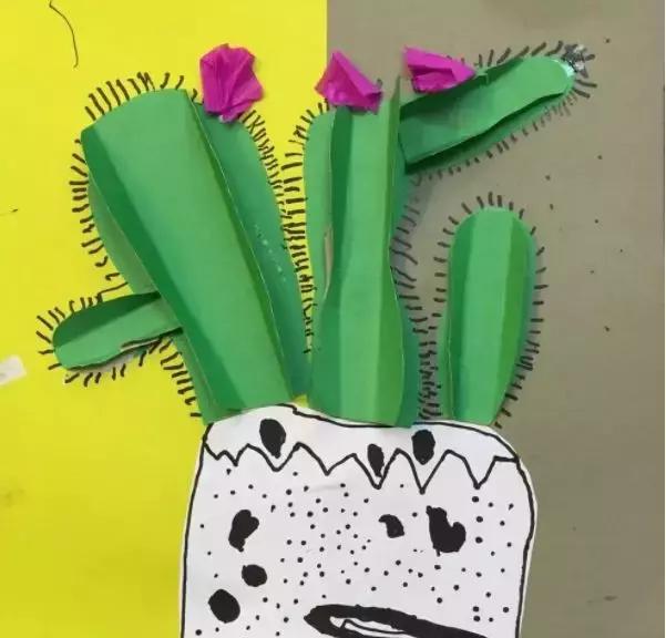 手工卡纸仙人掌盆栽幼儿园,仙人掌手工制作卡纸立体小学生