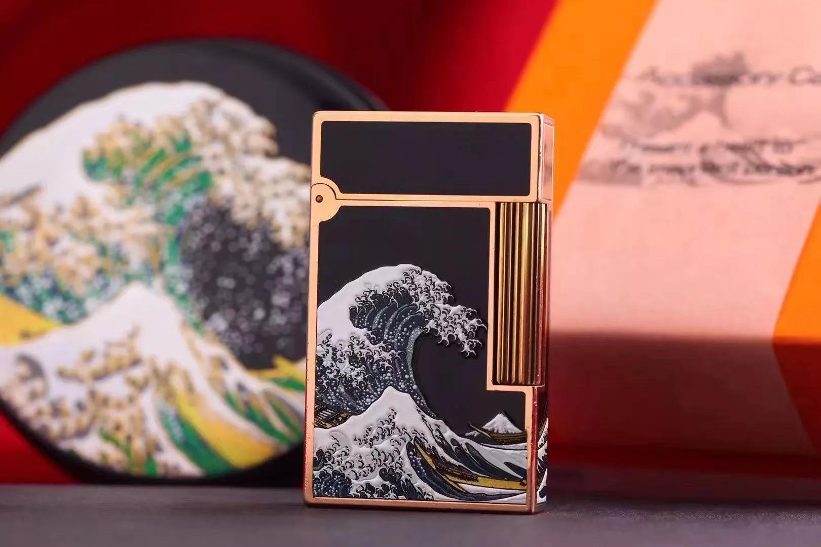 都彭日本时绘工艺镶嵌打火机名画神奈川冲浪里