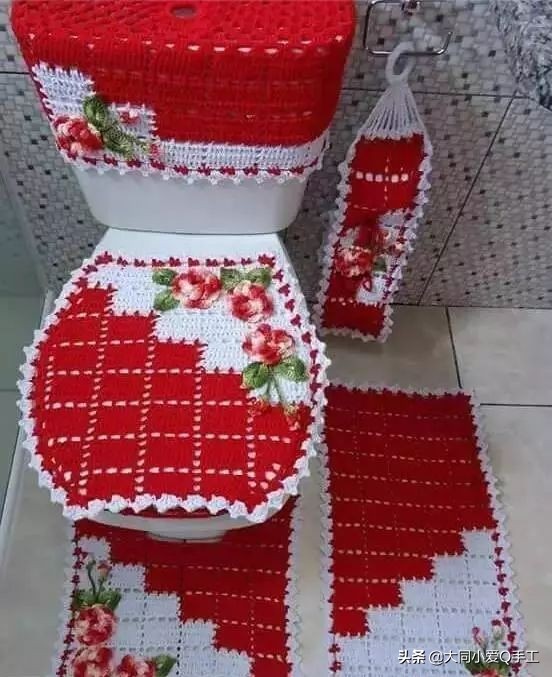 钩针马桶垫图片大全,钩针编织卫生间地垫