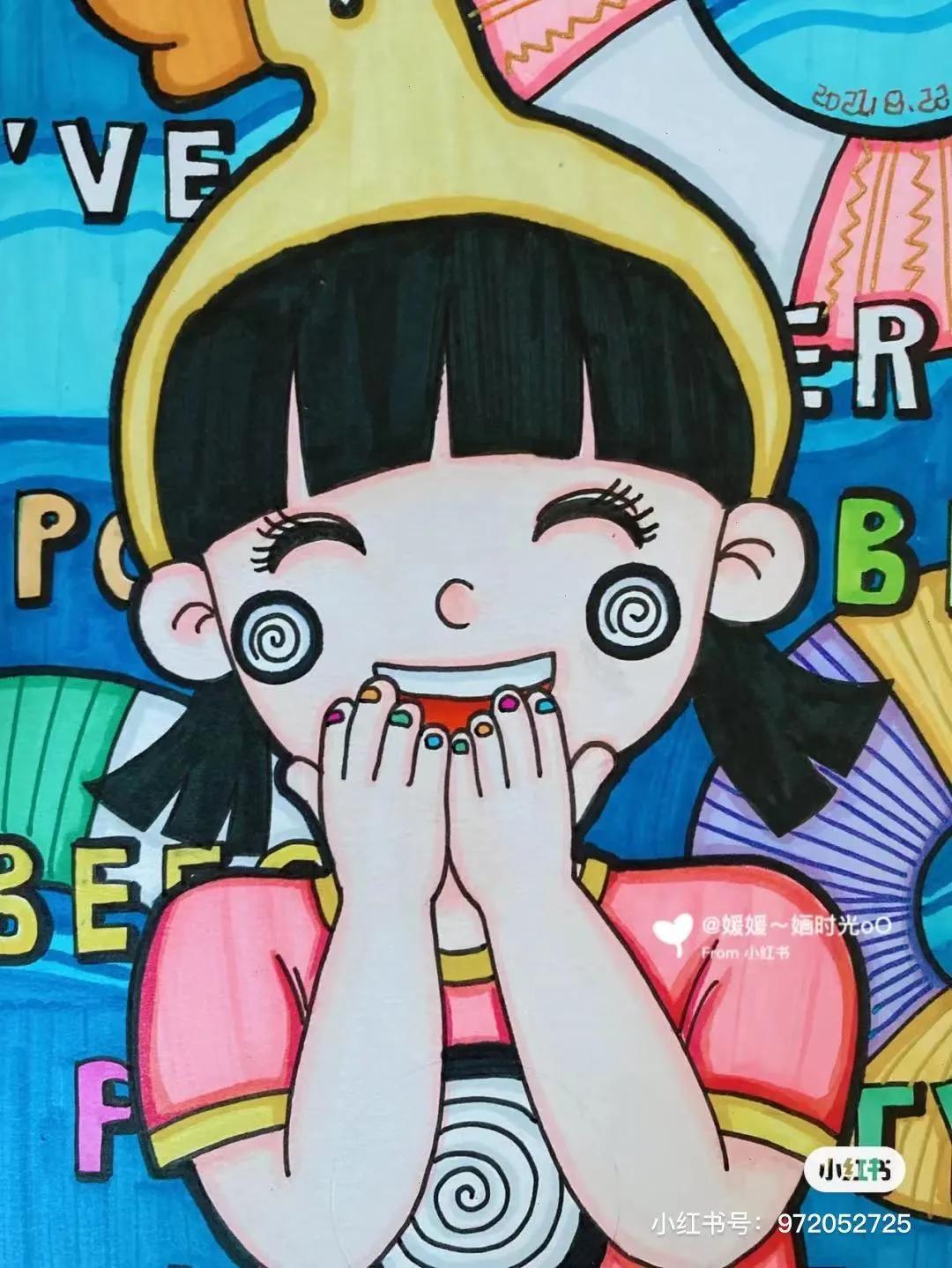 色彩装饰画简单好看马克笔,色彩对比强烈的马克笔装饰画