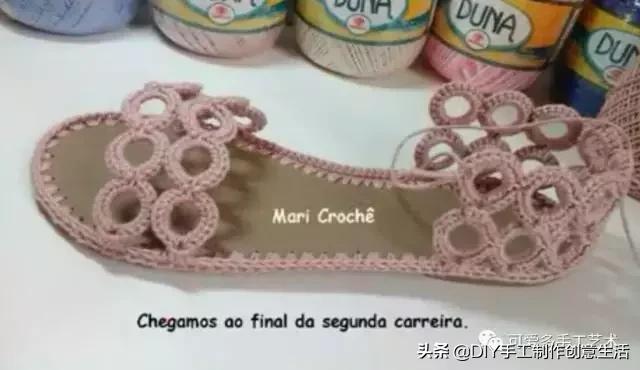 旧鞋底改造钩针鞋教程,手工钩鞋教程春夏季椰子鞋