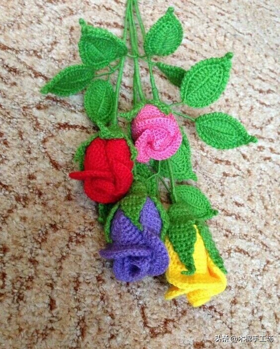 七种玫瑰花的钩编步骤,浪漫永不凋零的玫瑰花折纸