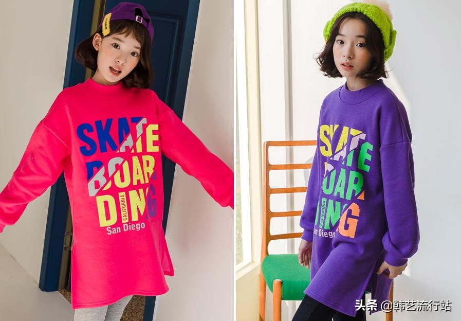 女童韩系风加绒连帽卫衣,2019秋女童流行卫衣