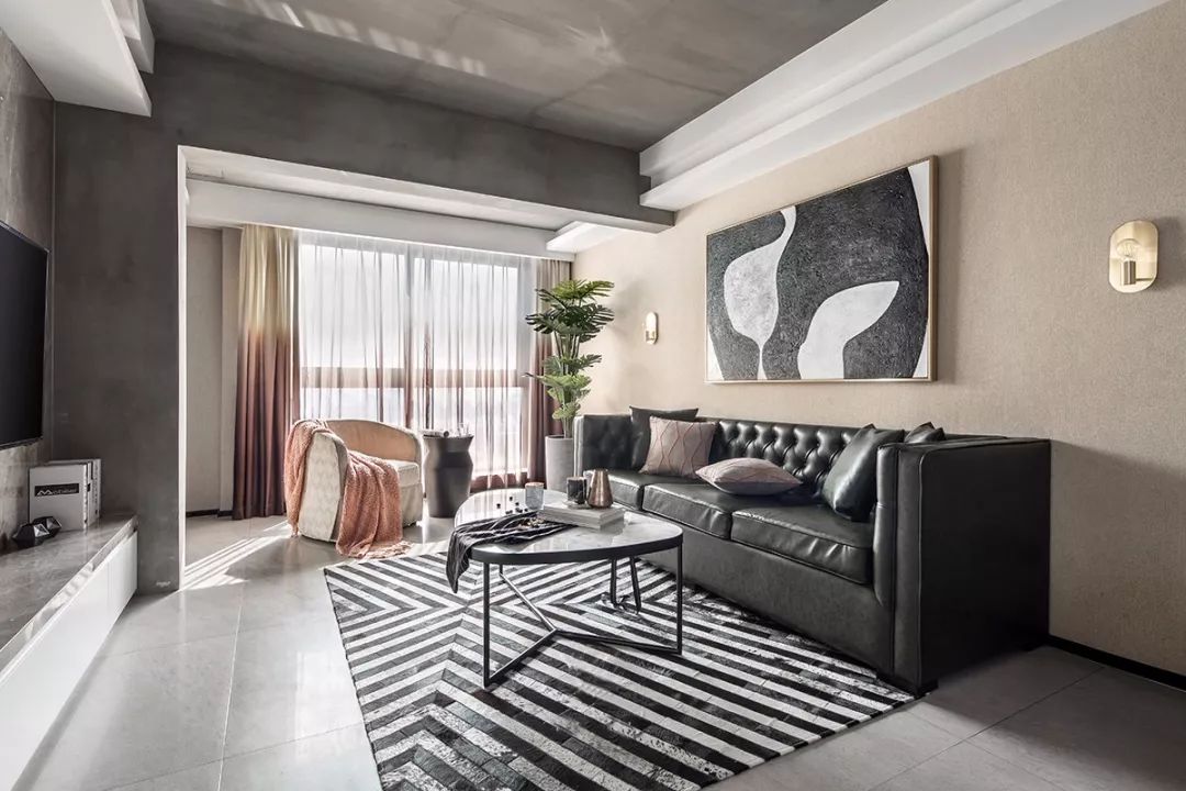 客厅地砖颜色怎么选现代简约款,冠珠摩卡灰地砖客厅效果图