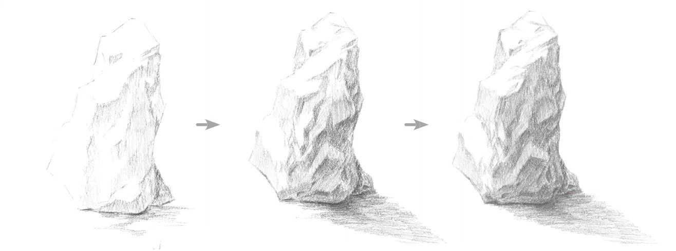 初学者画山石的方法,山水画入门基础画法