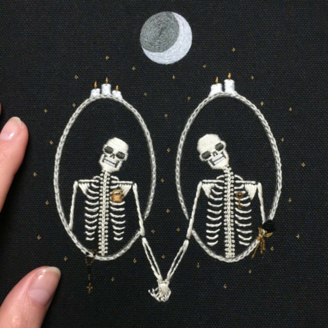 刺绣半袖骷髅,牛仔刺绣骷髅