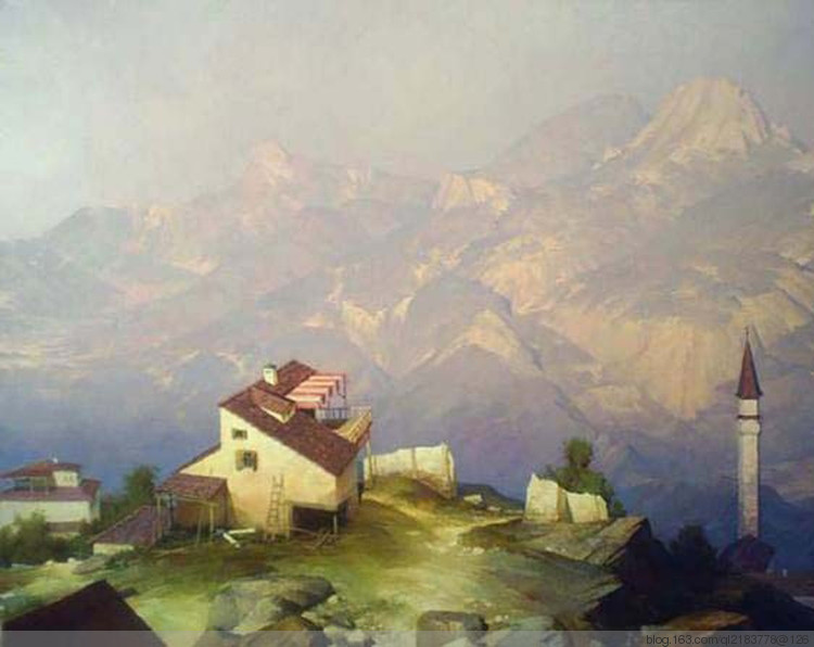 俄罗斯画家画水风景,俄罗斯远山风景油画100幅