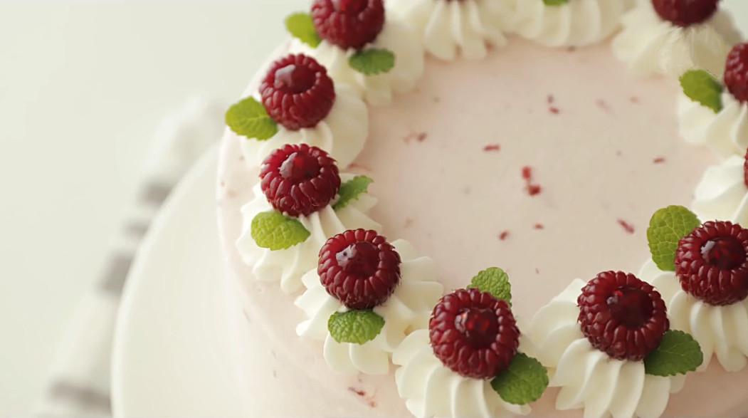 玫瑰荔枝覆盆子芝士蛋糕,粉色派覆盆子香草味蛋糕