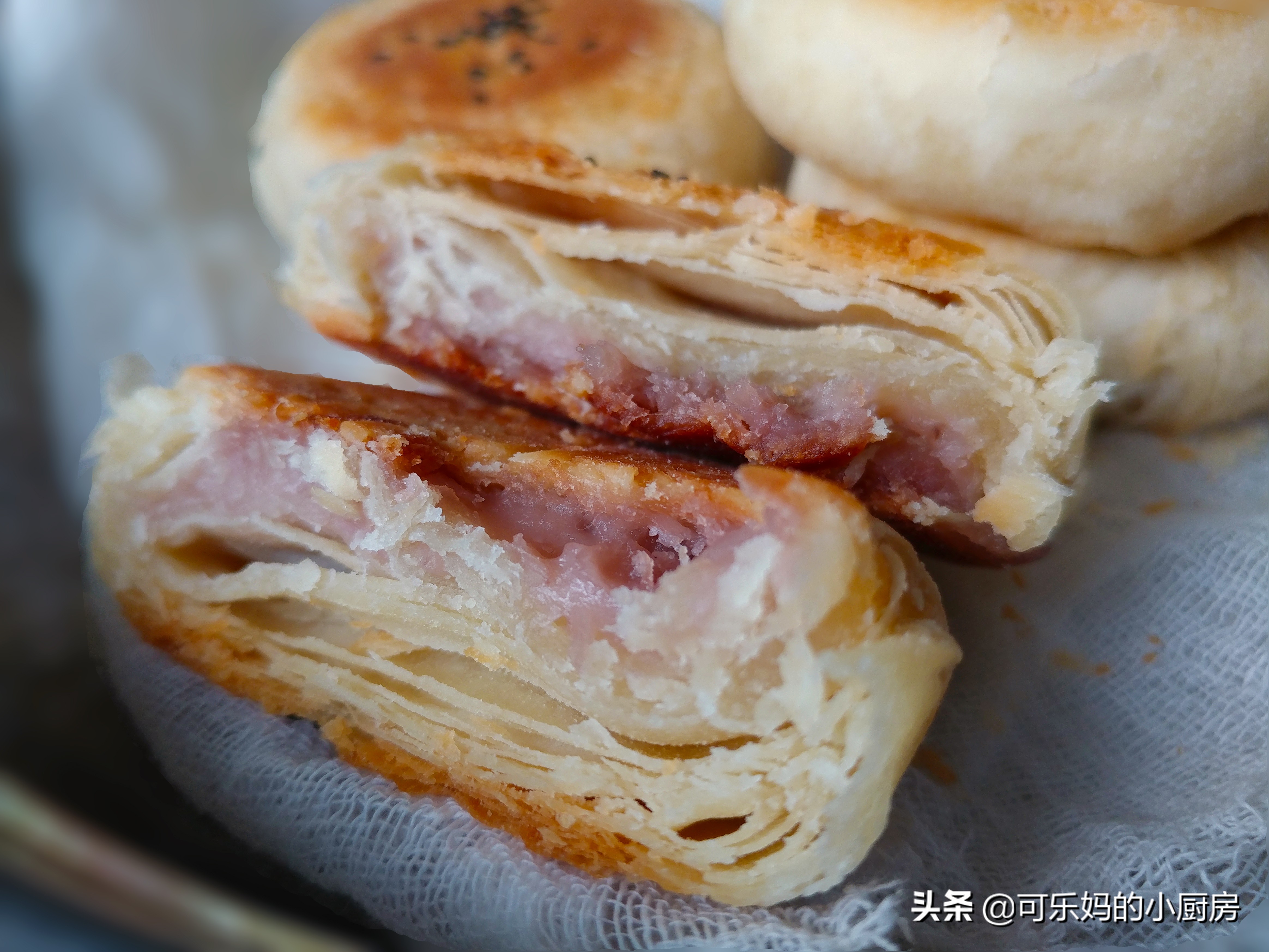 千层中式酥皮点心制作视频,蛋挞皮做绿豆酥饼