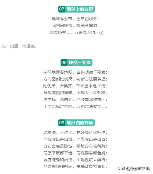 「地理」17个记忆口诀，背完初一地理上册的全部内容